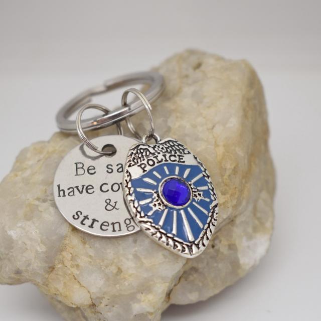 police blue badge rhinestone be safe have courage and strength keychain.jpg